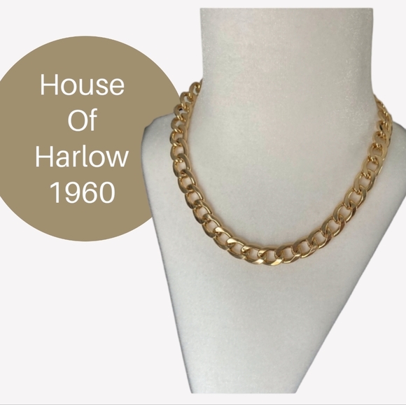 NWT House of Harlow 1960 Gold Tone Chunky Cuban Link Necklace - Picture 3 of 4